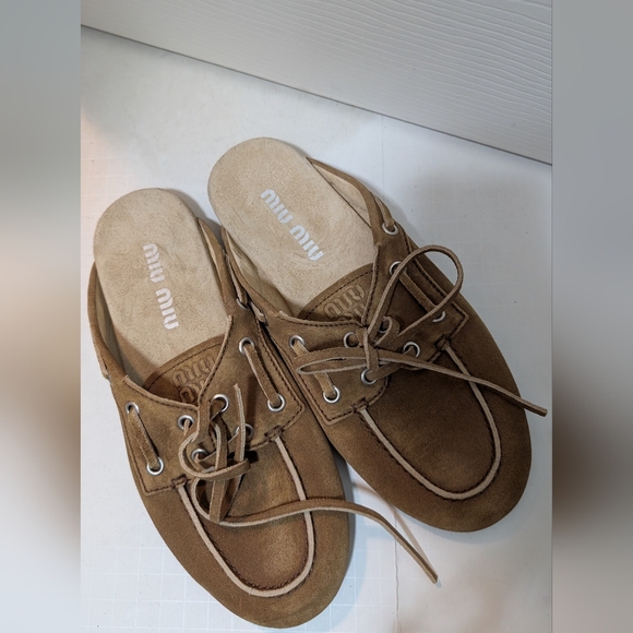 Miu Miu Shoes - NEW Miu Miu Faded Suede Mules Size 36 Cinnamon Brown US 6 Boat Shoe